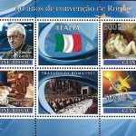 Francobollo commemorativo Guinea Bissau raffigurante le eccellenze italiane, con Antonioni